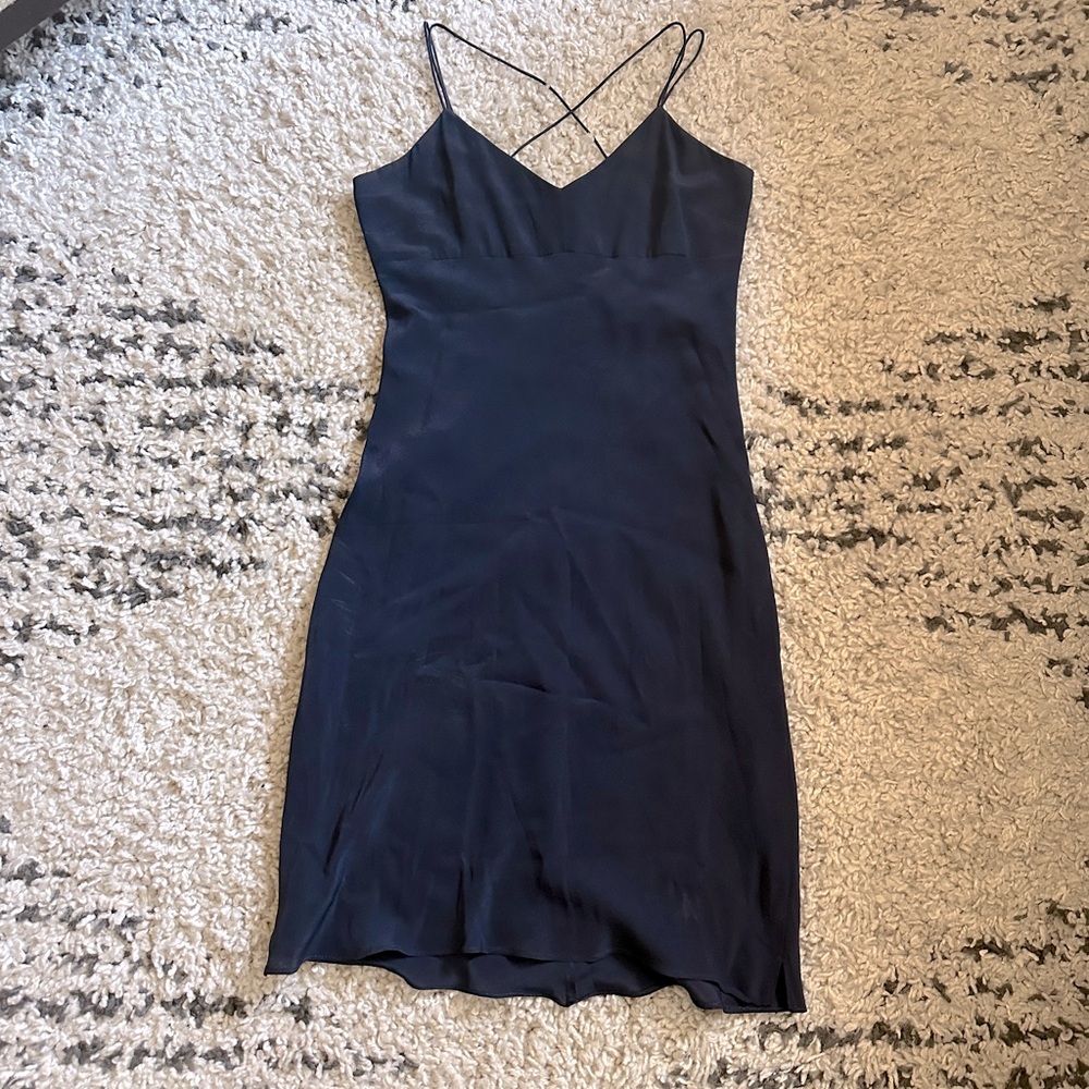 Navy Silk Midi Dress